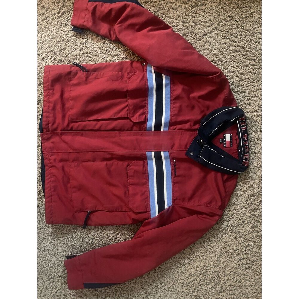 Vintage Tommy Hilfiger Jacket Men XL Red Black Expedition 90s Striped Flag Patch